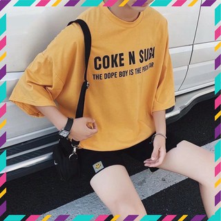 Áo thun unisex tay lỡ vai rộng, street style hot bảng xếp hạng Local Brand hàn quốc, Màu vàng và đen cá tính nakha