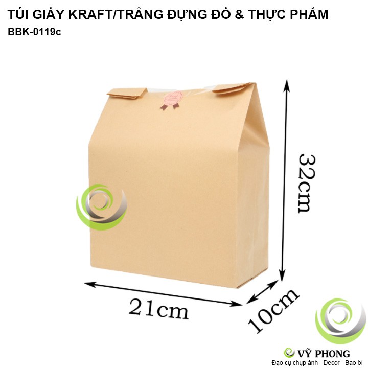 SET 10 TÚI GIẤY KRAFT ĐỰNG BÁNH MÌ SANDWICH THỰC PHẨM  BÁNH TRÁI MẶT TRƯỚC TRONG SUỐT ĐỰNG QUÀ THỨC ĂN BBK-0119