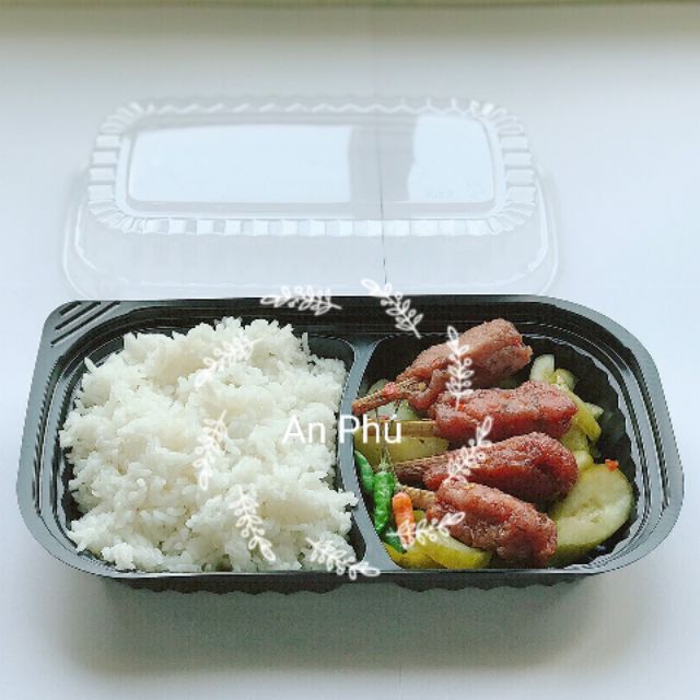 50 Hộp nhựa đế đen HT17 2 ngăn đựng cơm đựng bánh