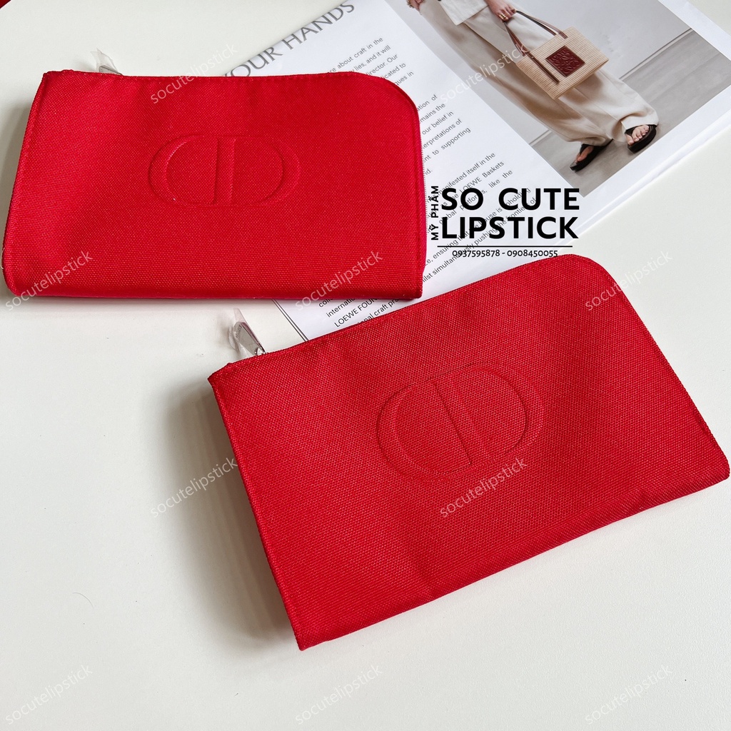 Túi Vải Đựng Mỹ Phẩm Diior Đỏ 21x3x13