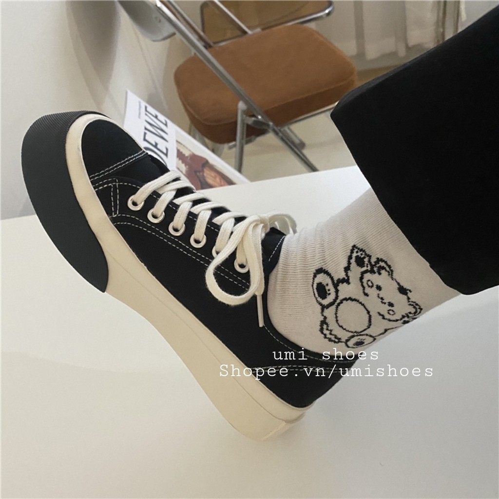 [SẴN-NOWSHIP] Giày thể thao nữ vải canvas đế bằng bánh mì cao 4cm hot mới ulzzang retro màu đen/xanh/kem đẹp bata basic