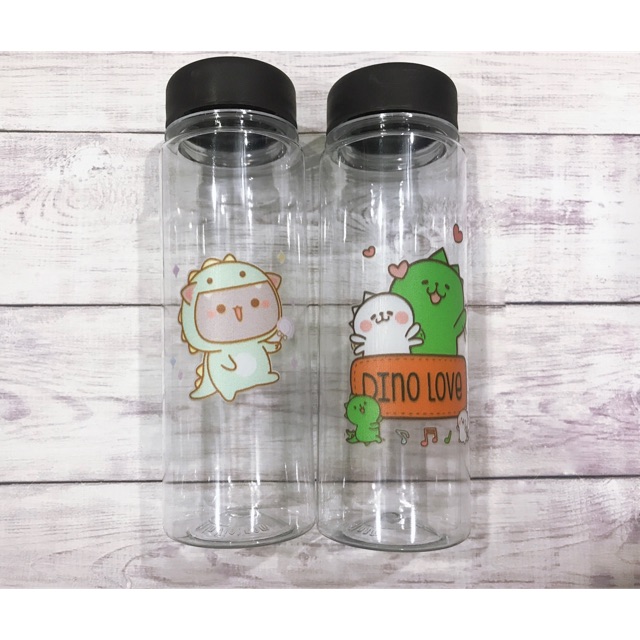 Bình nước khủng long cute,bình nước nhựa 500ml in hình dễ thương