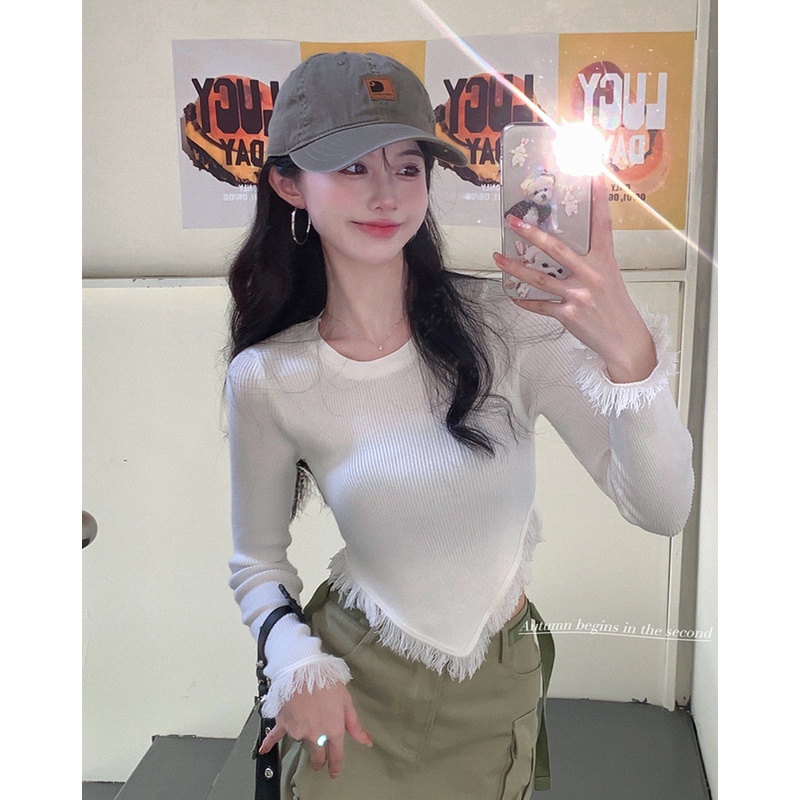 Áo Dệt Kim Tay Dài Cổ Tròn Dáng Ôm Thời Trang Mùa Thu Dành Cho Nữ