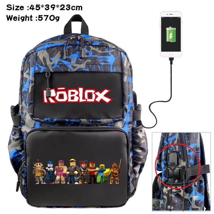 Ba Lô Học Sinh Sức Chứa Lớn Có Cổng Sạc Usb Họa Tiết Hoạt Hình Roblox J1ZF