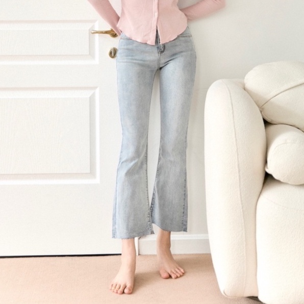 Quần jeans loe trơn cắt lai MIEU - HA13-HN09
