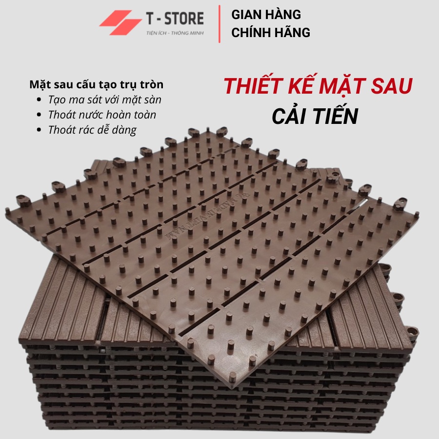 Vỉ nhựa lót sàn ban công 3T-Basic, Thảm nhựa trải sàn vân gỗ chống trơn, Vật liệu trang trí hồ bơi, nhà tắm, sân vườn