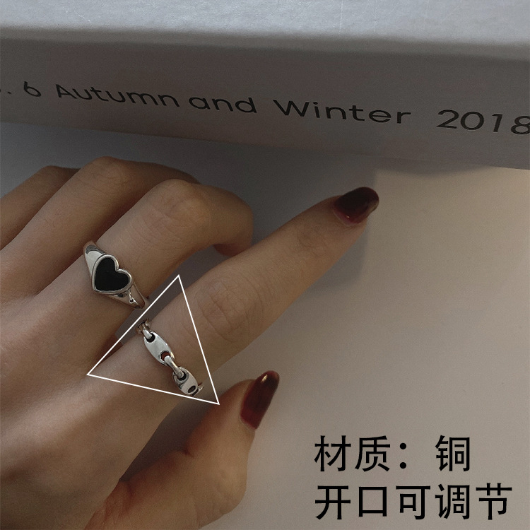 Nhẫn Hình Trái Tim Hở Màu Đen Điều Chỉnh Được Thiết Kế Đơn Giản Cho Nam Và Nữ 22790