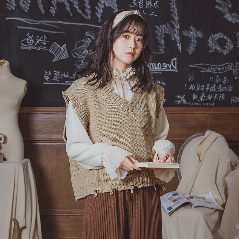 Áo Len Nữ Cộc Tay Cổ Chữ V Thời Trang Nhật | BigBuy360 - bigbuy360.vn