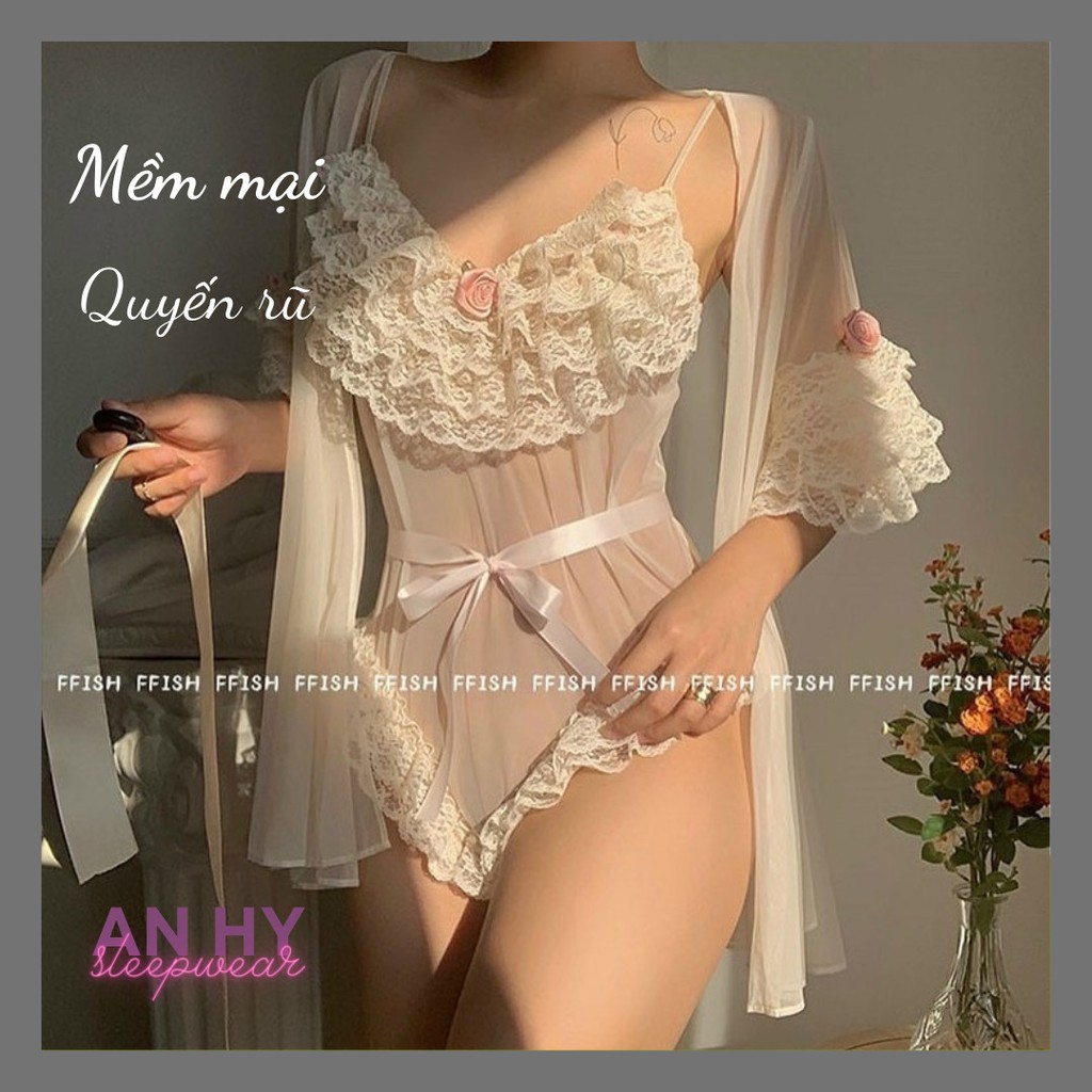 [Hàng cao cấp] Set váy ngủ lụa 2 dây áo choàng ngủ +  jum nữ sexy gợi cảm quyến rũ | BigBuy360 - bigbuy360.vn