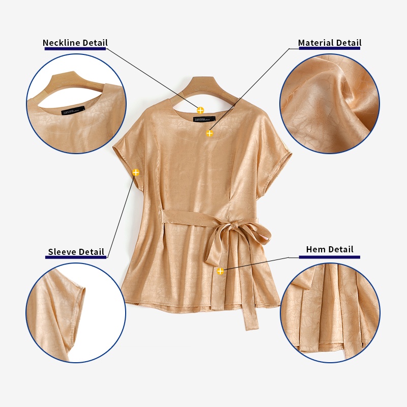 Zanzea Áo Satin Cổ Tròn Thắt Dây Eo Tay Ngắn Thanh Lịch Dành Cho Nữ
