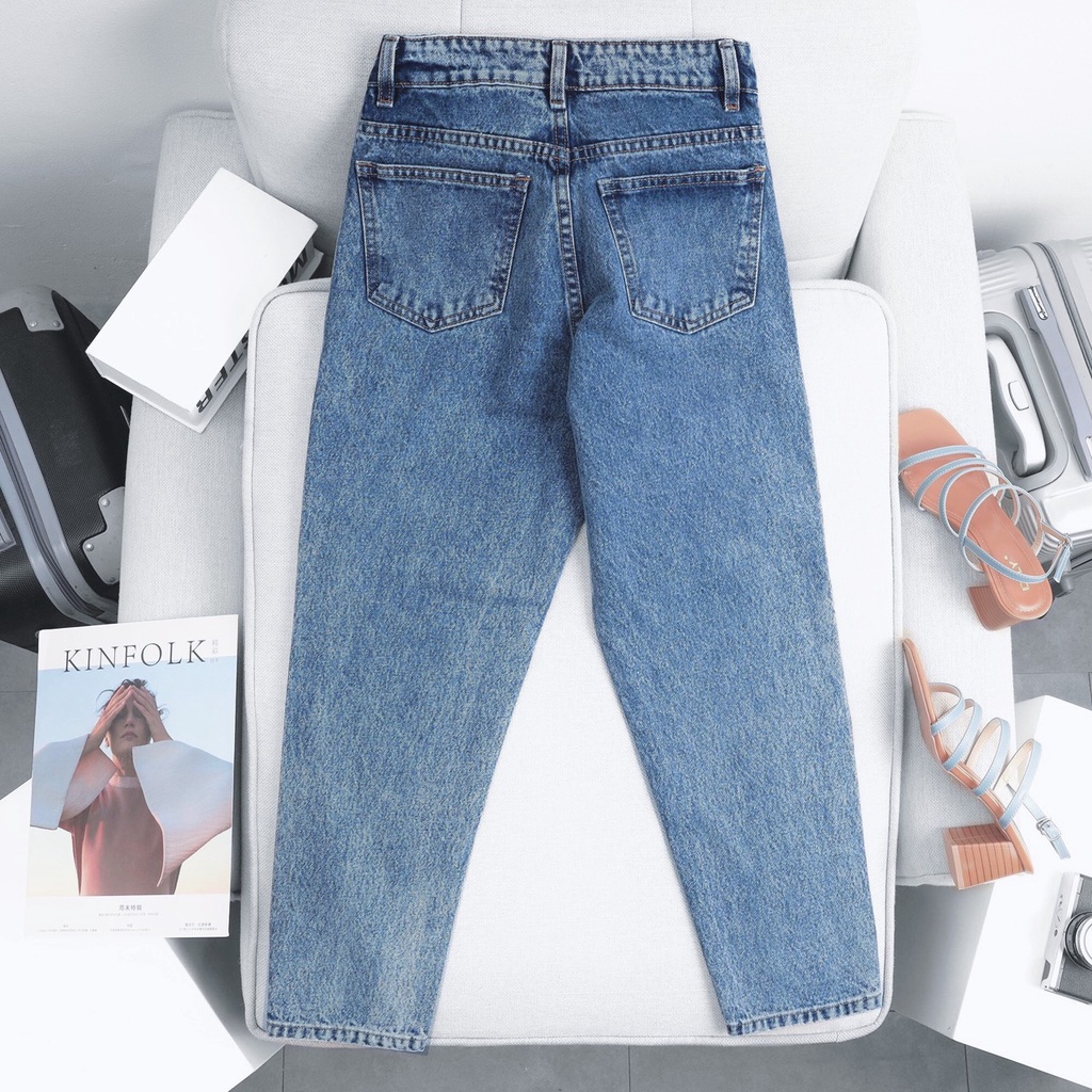 Quần Mom Jeans Nữ Lưng Cao Màu Xanh Đậm M-03E