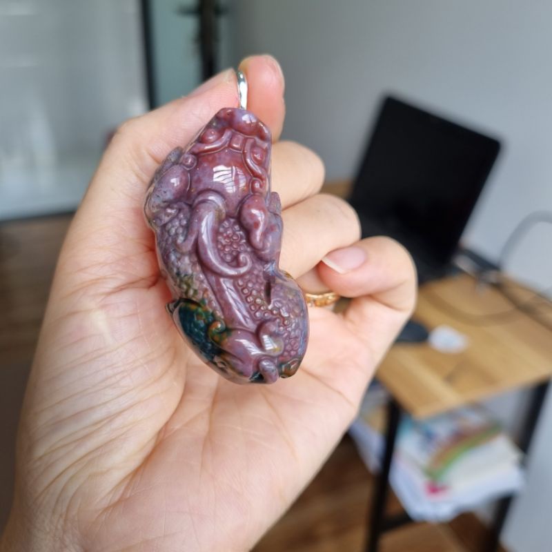 Dây Chuyền Nam Mặt Tỳ Hưu Màu Đỏ Rêu