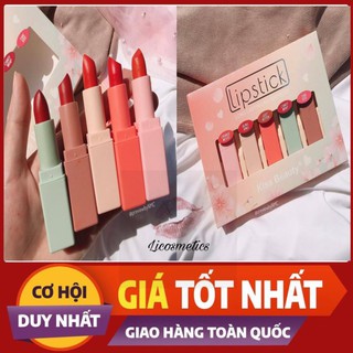 (SIÊU RẺ)Sét 5 cây son thỏi Lipstick Kiss Beauty hoa mai hồng