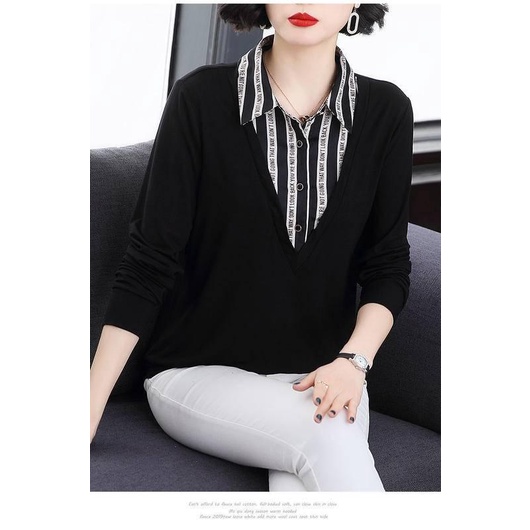 Áo thun tay dài dáng rộng thời trang cho phụ nữ trung niên