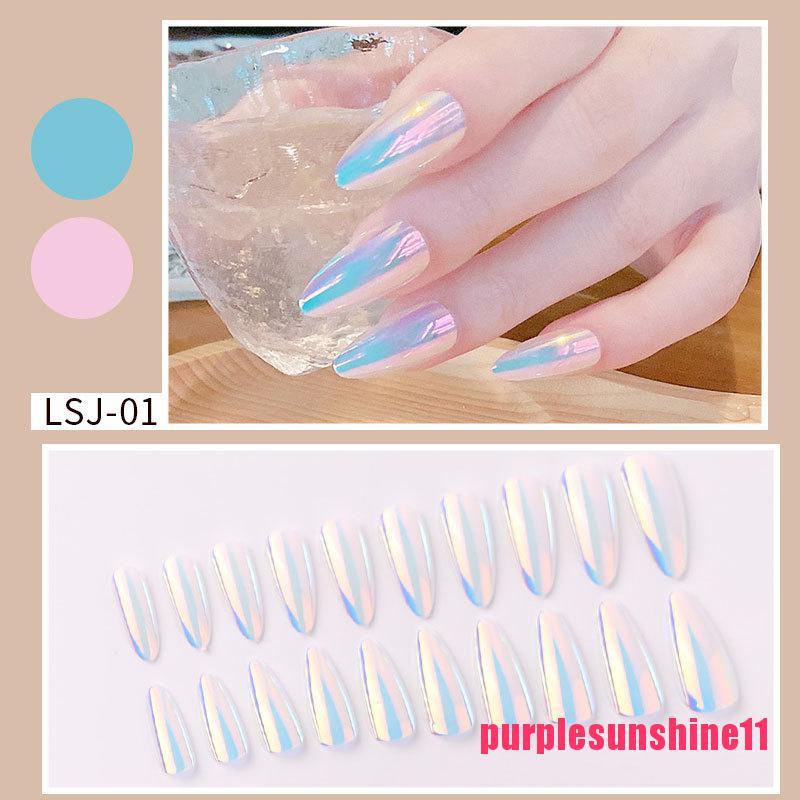 24pcs Aurora False Nails French nail tips Press On Fake Nails Pointed Exte