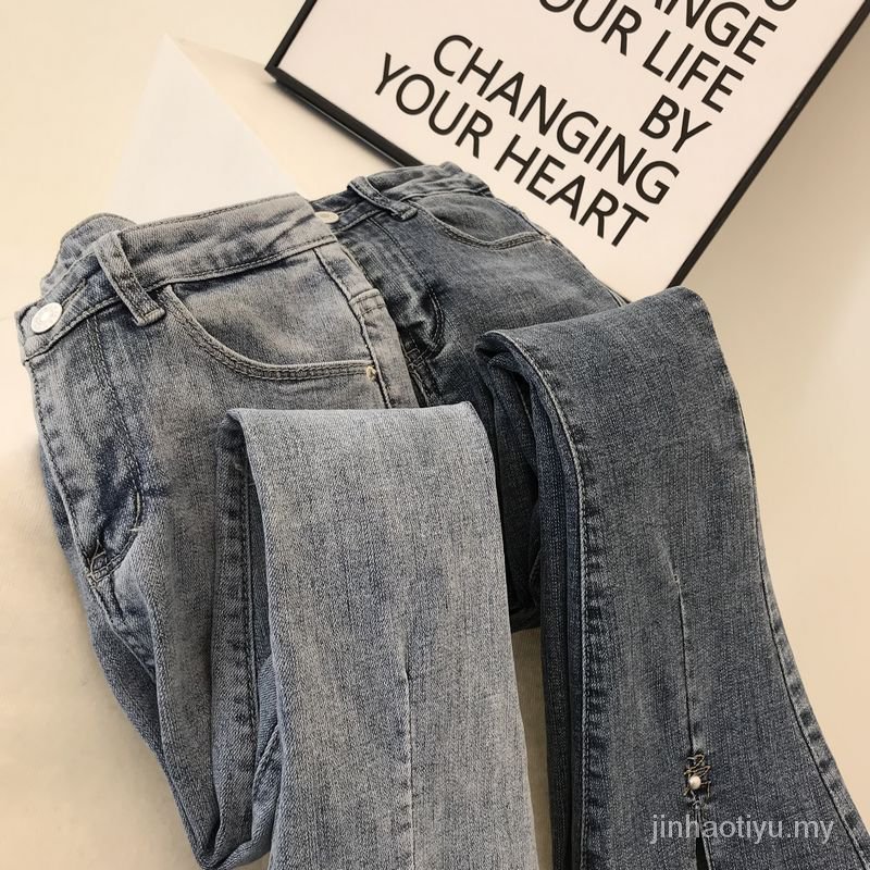 Quần Jeans Lửng Lưng Cao Ống Loe Thời Trang Xuân Hè Chất Lượng Cao Cho Nữ