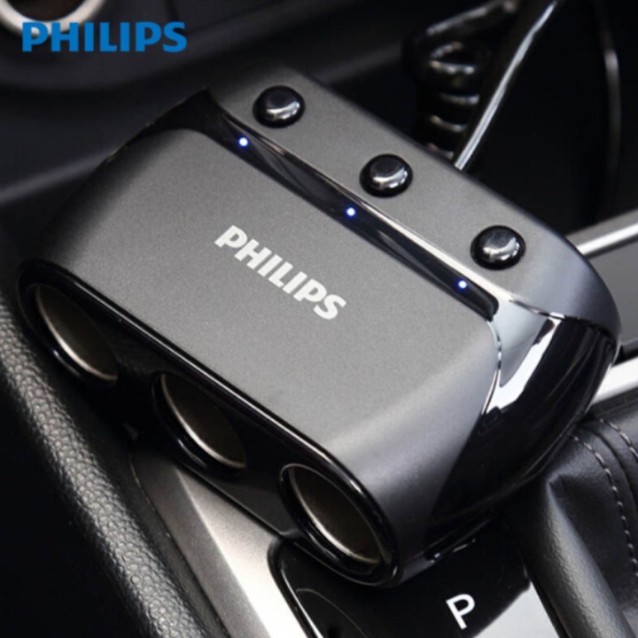 Bộ chia tẩu sạc ô tô cao cấp Philips DLP2019 kết hợp 3 lỗ tẩu sạc và đèn led hiển thị thông số - Bảo hành 12 tháng