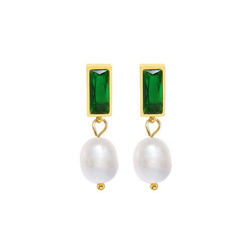 Bông Tai Đá Nhân Tạo Xanh Lá Thép Titan Ko Rỉ TT 3601