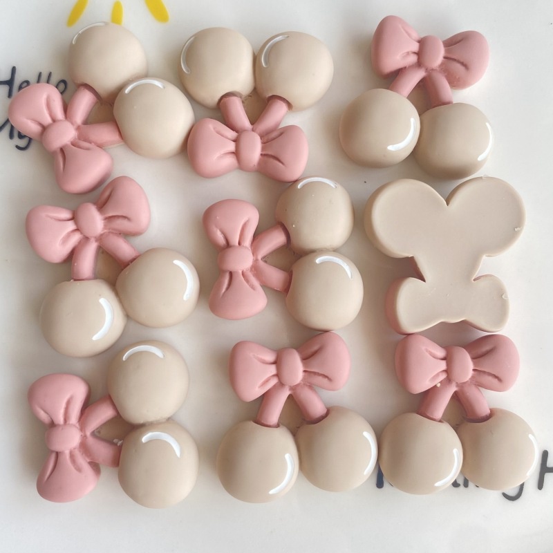 Set 10 Nút Thắt Hình Ly Cà Phê / Trà Sữa / Cherry / Nơ Diy Bằng Nhựa Resin Để Trang Trí Ốp Điện Thoại