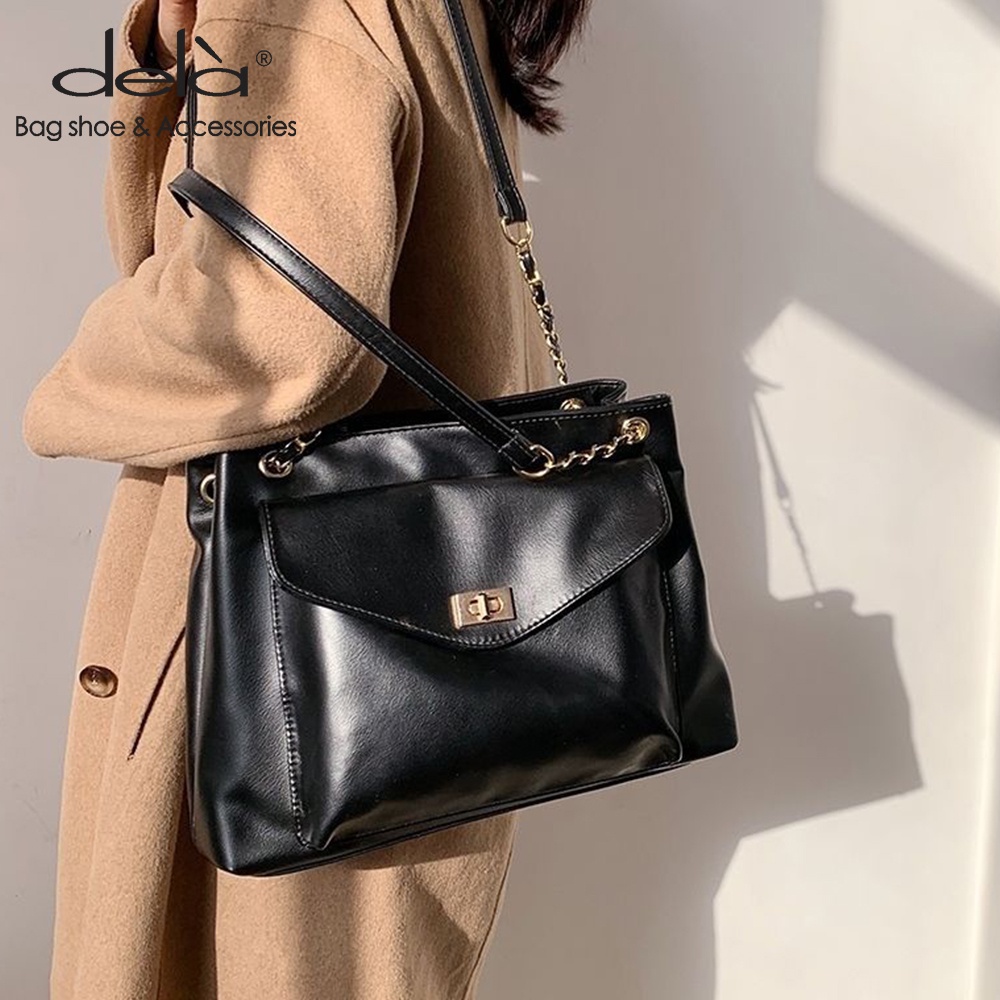 Dela Túi đeo chéo hai ngăn phối dây xích cao cấp thích hợp đi chơi dành cho nữ
