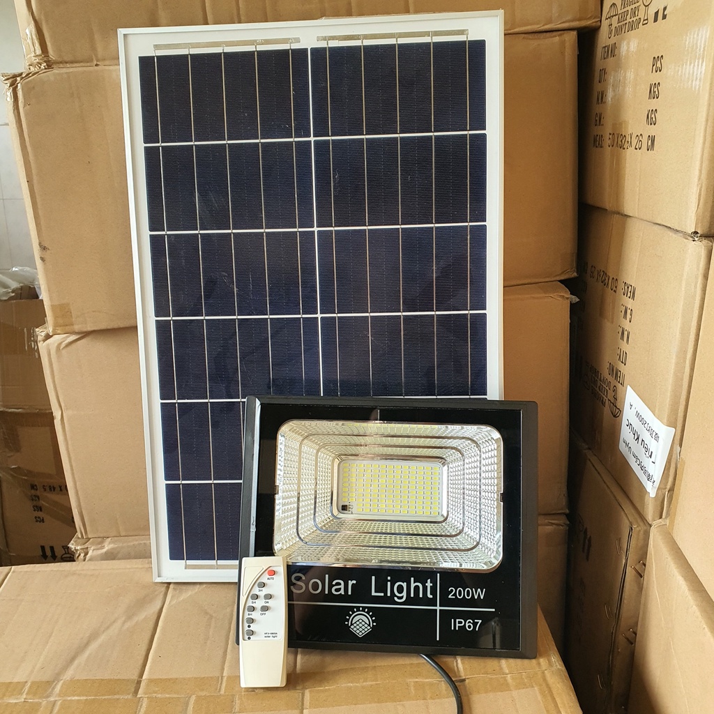 Đèn led năng lượng mặt trời, Đèn pha năng lượng mặt trời 1000w IP67 có remote tấm pin rời dây dài 5m - Bảo hành 12 tháng