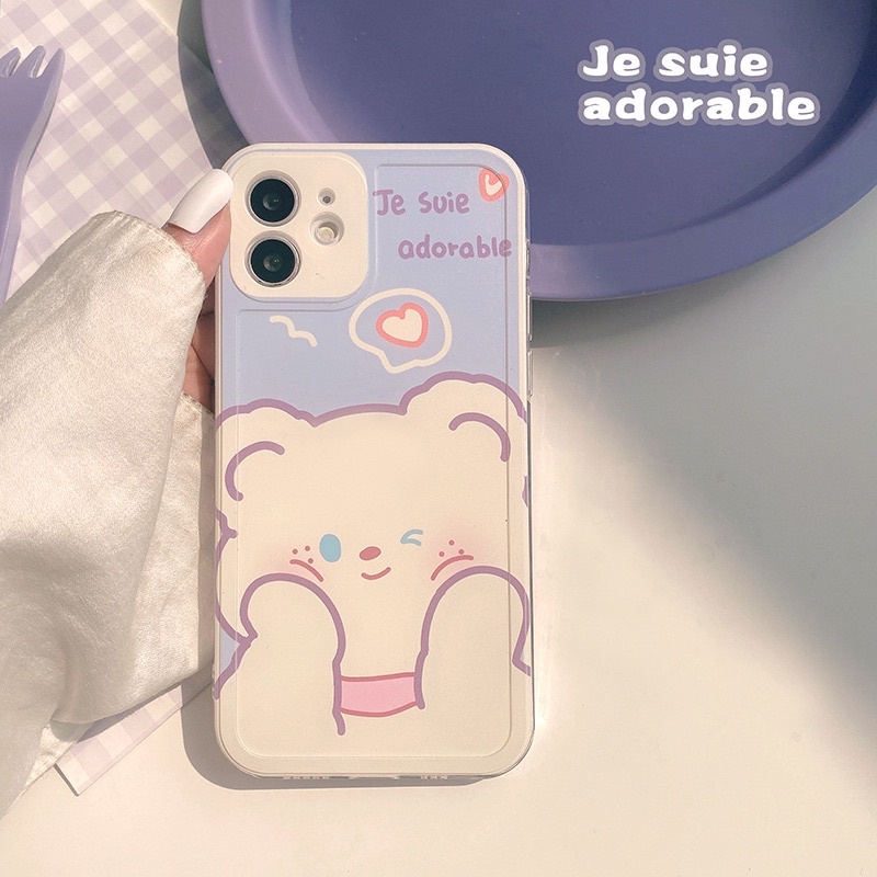 (SIÊU RẺ) Ốp lưng iphone tím gấu trắng cute 7plus/8/8plus/x/xr/xs/11/12/13/pro/max/plus/promax
