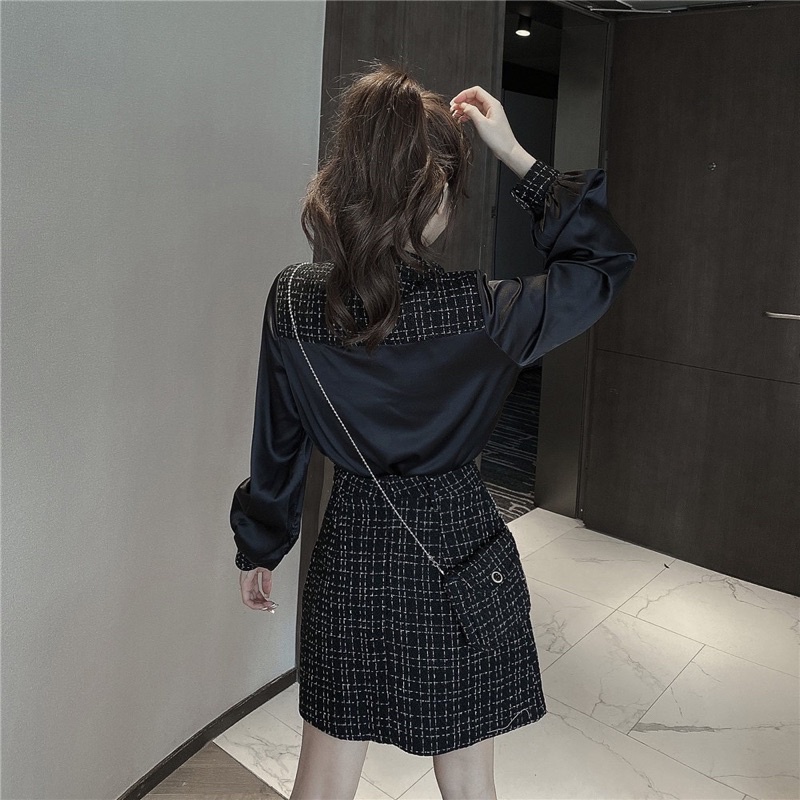 Set áo sơ mi chân váy dạ QC