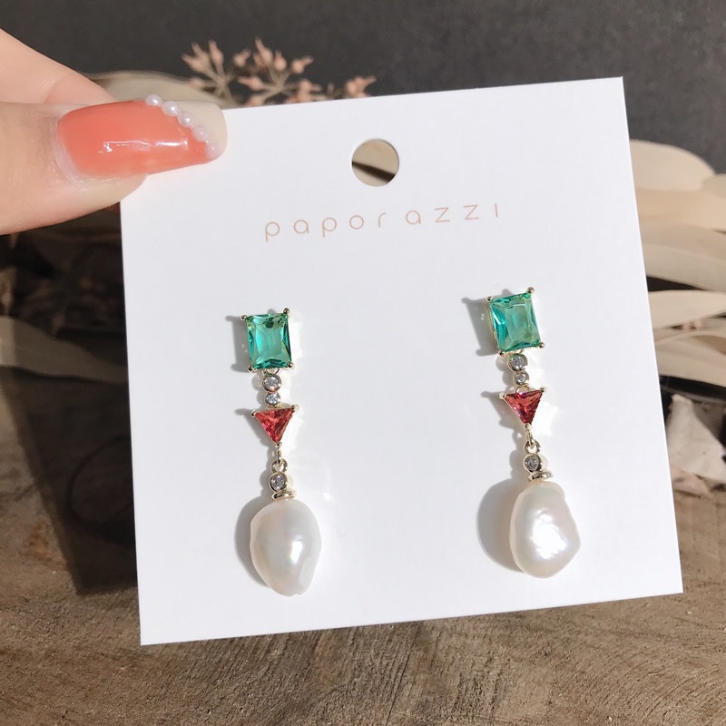 PINKDUDU Đôi Bông Tai Hình Tam Giác Đính Ngọc Trai Thời Trang Dành Cho Nữ PD621