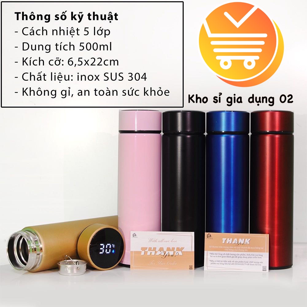 Bình Giữ Nhiệt 500ml Hiển Thị Nhiệt Độ Có Bảo Hành - Bình Ly Giữ Nhiệt INOX 304 Có Nhiệt Kế Thông Minh Hiển Thị Nhiệt Độ