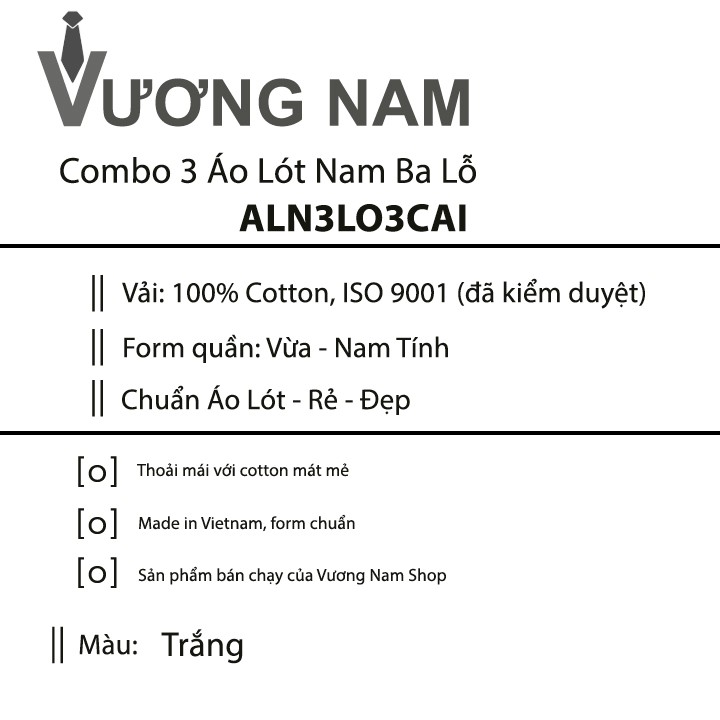 Áo lót nam cotton 3 cái hanoisimex ba lỗ sát nách trắng thấm hút mồ hôi tốt VN04D