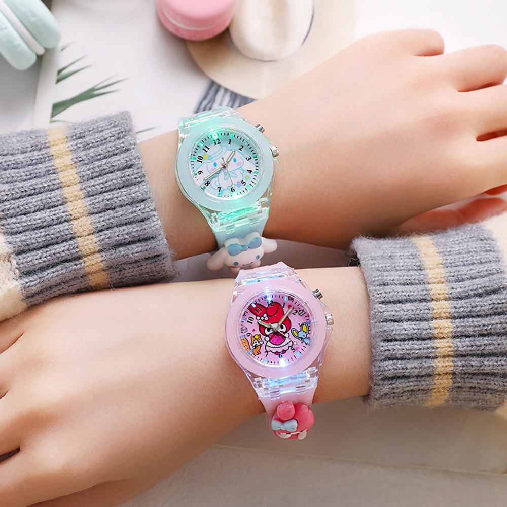 Đồng Hồ Đeo Tay Điện Tử Dây Silicon Phát Quang Hình Kuromi Melody Hoạt Hình Dễ Thương Cho Bé Gái