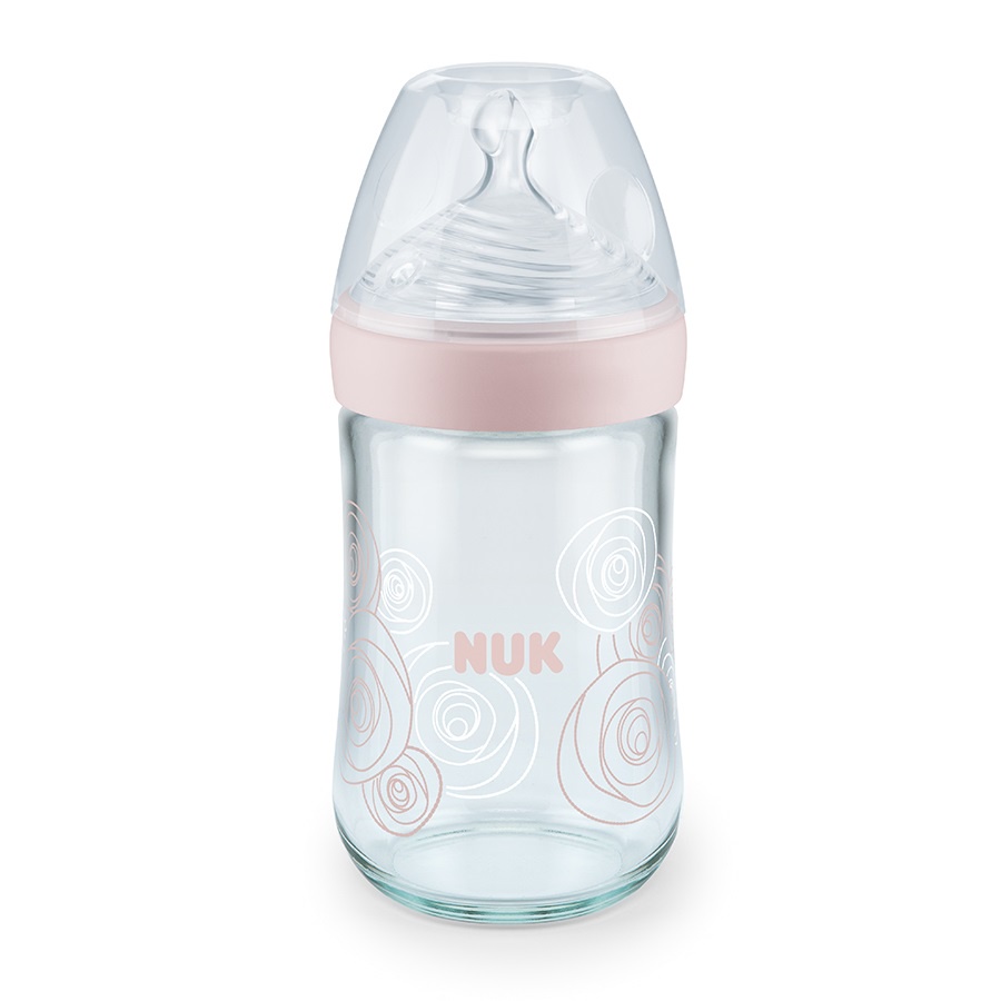 Bình thủy tinh cổ rộng cho trẻ sơ sinh NUK size M (240ml) - (Từ 0~6 tháng tuổi) - Nội địa Nhật