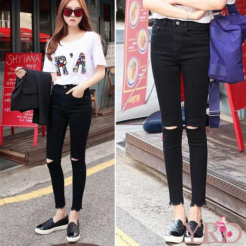 Quần Denim Lưng Cao Thiết Kế Rách Cá Tính | BigBuy360 - bigbuy360.vn