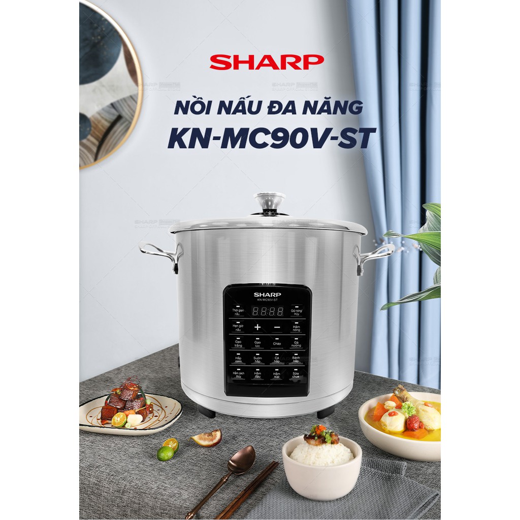 [Mã ELSHARP4N giảm 10% đơn từ 500K]Nồi cơm đa năng Sharp KN-MC90V-ST Kèm 3 PK Nồi Sứ, Khay Hấp, Nắp Kính Cường Lực