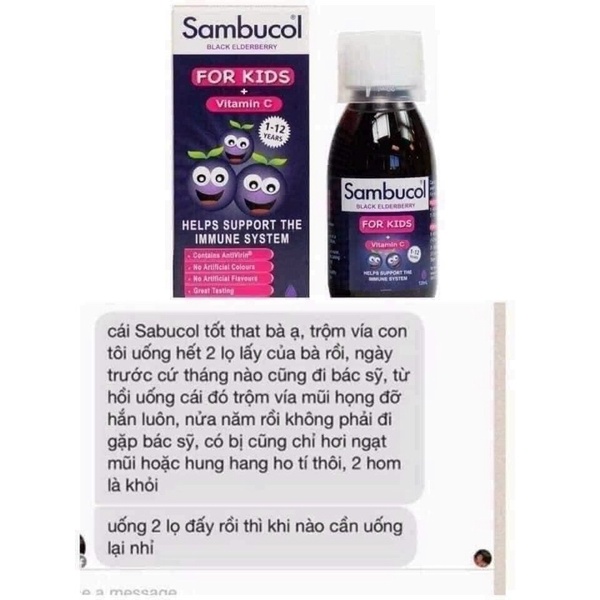Siro tăng đề kháng Sambucol Anh lọ 120ml cho bé từ 1 tuổi và bé từ 3 tuổi