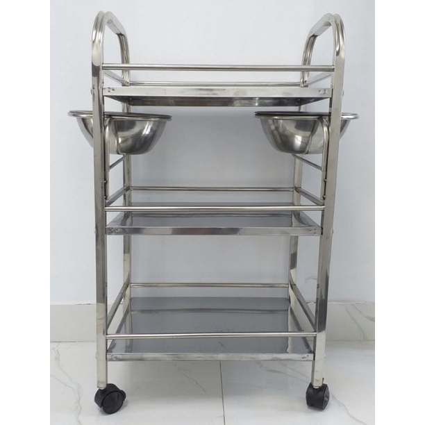 Xe Đẩy inox 3 Tầng Spa Có Bát Nước , Xe Đẩy inox Đựng Dụng Cụ 3 Tầng