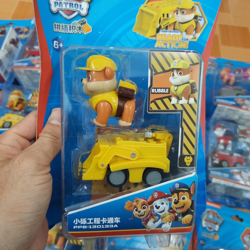 Mô hình xe cứu hộ pawpatrol chú chó cứu hộ nhân vật Rubble xe đồ chơi trẻ em bằng nhựa