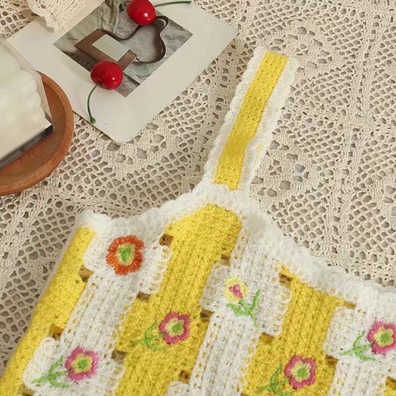 Áo Tank Top Dệt Kim Không Tay Thêu Hoa Thời Trang Ngọt Ngào Dành Cho Nữ