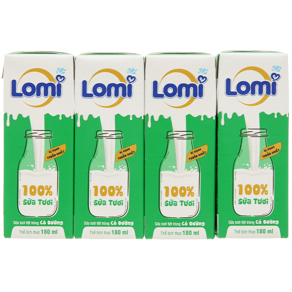 Lốc 4 hộp sữa tươi có đường Lomi 180ml