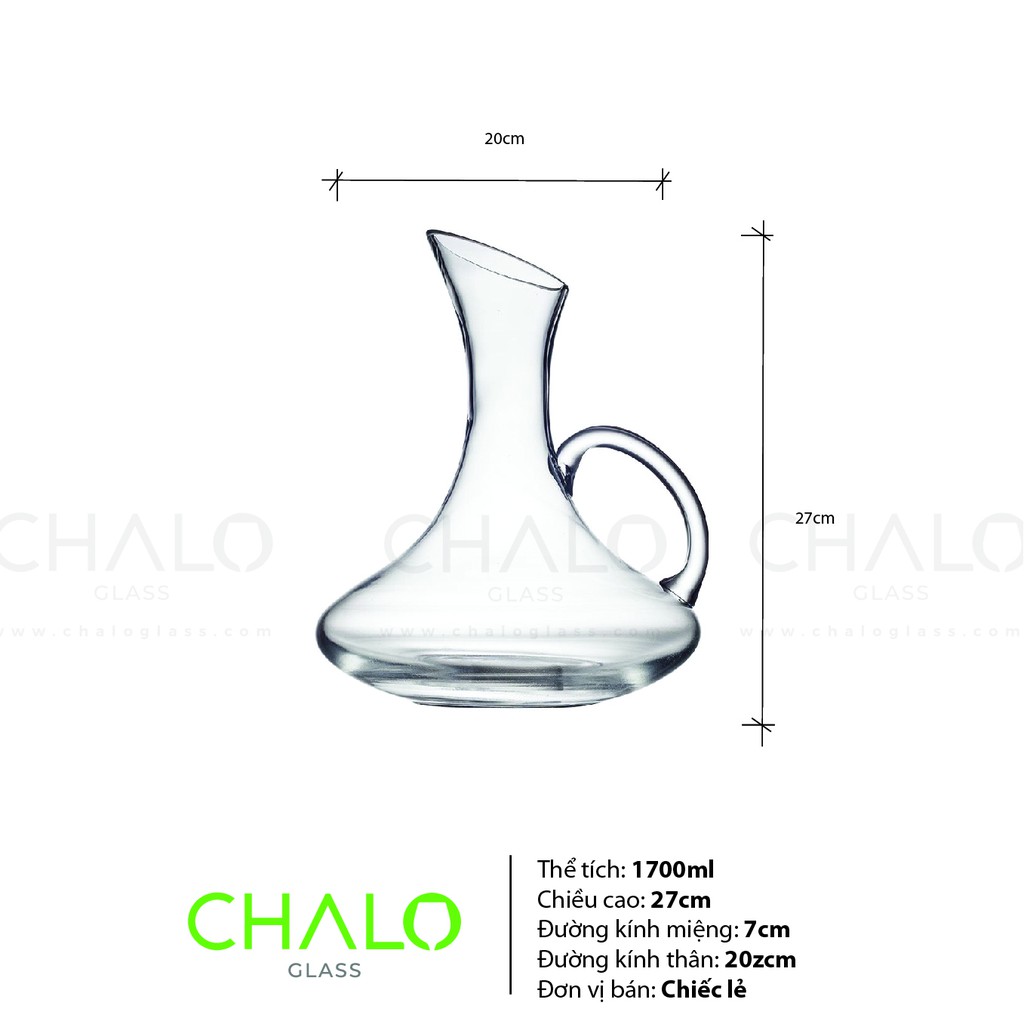 Bình thở rượu vang Decanter có quai miệng vát 1700ml - Sản xuất thủ công