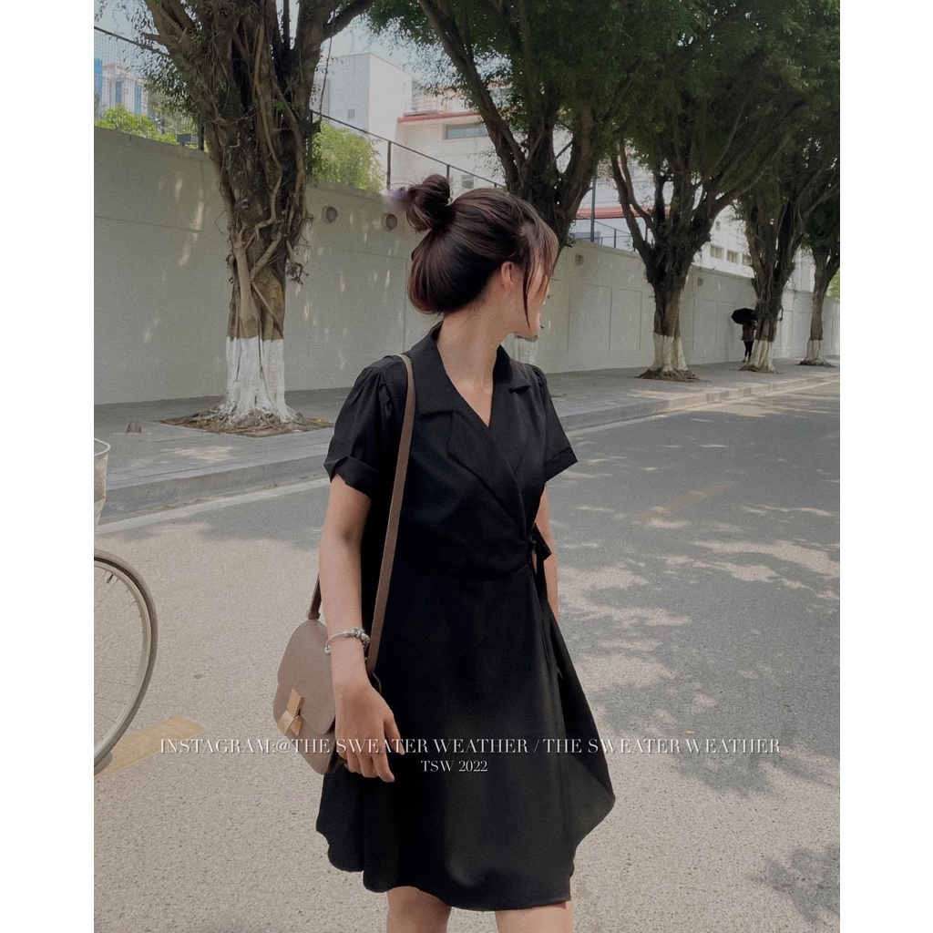 Váy sơ mi cổ vest voan trượt dày dặn thắt nơ V013 Celyn.clothes