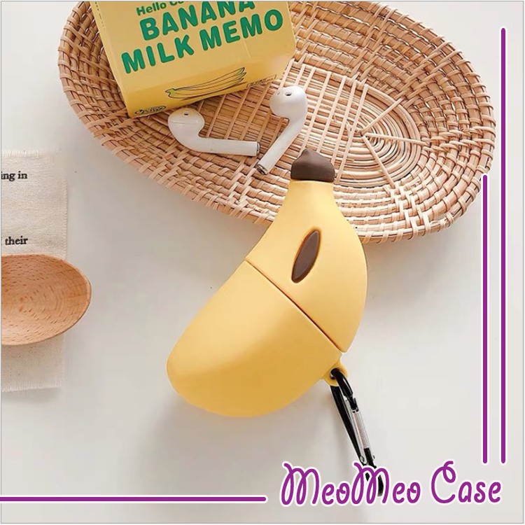 Vỏ bảo vệ tai nghe Airpod chuối banana bằng silicon chống xước, chống va đập - Meomeocase