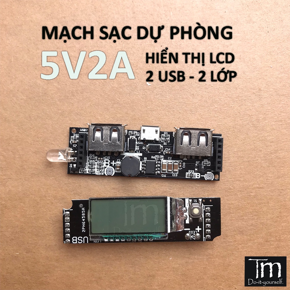 Mạch Sạc Dự Phòng 5V2A Hiển Thị LCD 2 Lớp