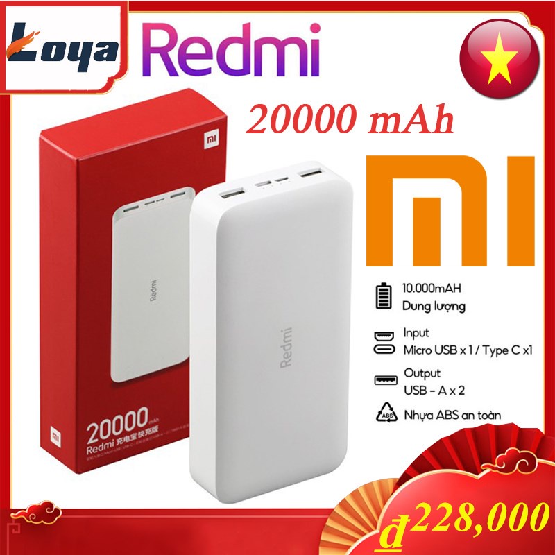 Sạc Dự Phòng Xiaomi Redmi Sạc Nhanh 20000mah củ sạc dự 10000mah Fast Charge Power Bank Chính Hãng