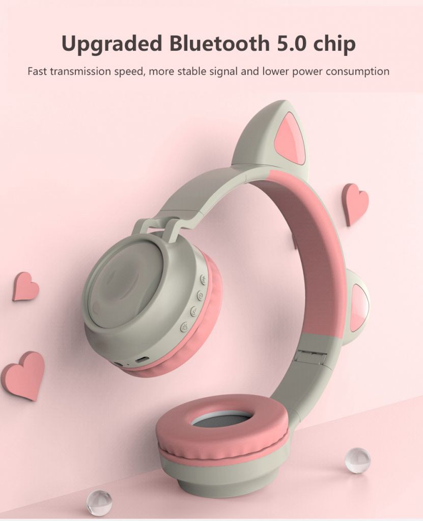 Cute Wireless Headphones Tai Nghe Bluetooth Không Dây Hình Tai Mèo Đáng Yêu Có Đèn Led Và Điều Chỉnh Âm Lượng 400mAh BH 12 Tháng BEST