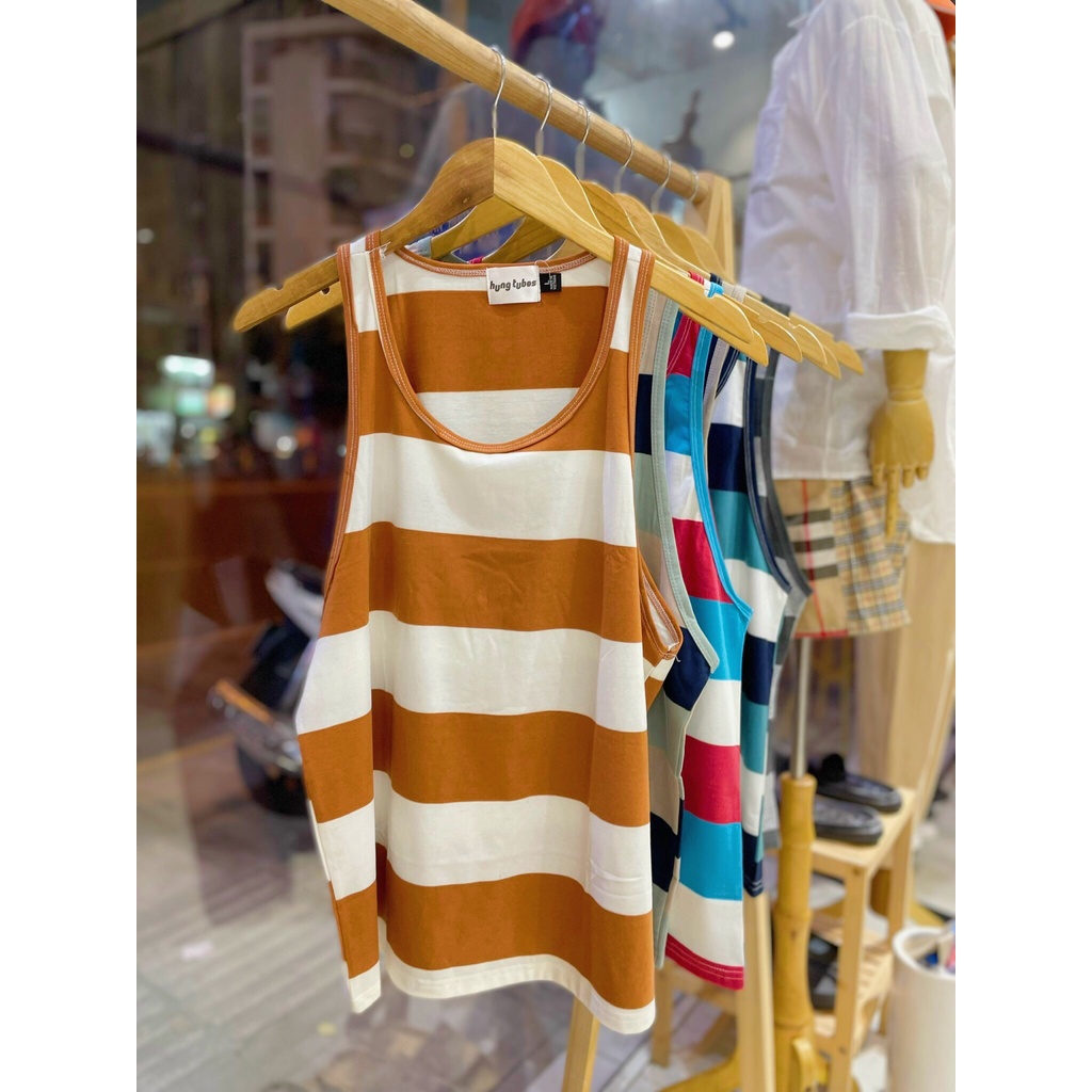 Áo ba lỗ đi biển màu sắc tươi mát mùa hè thun cotton TC sọc thoáng mát gia công Hung Tubes