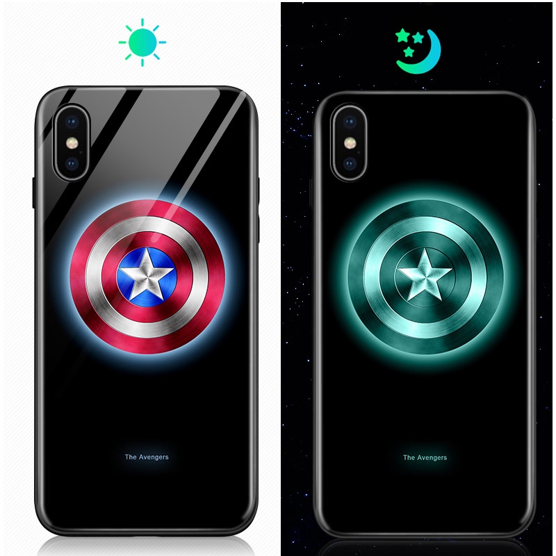 Ốp Điện Thoại Kính Dạ Quang In Hình Siêu Anh Hùng Marvel Avengers Cho Iphone Xs Max Xr X 6 6s 7 8 Plus 5 5s Se