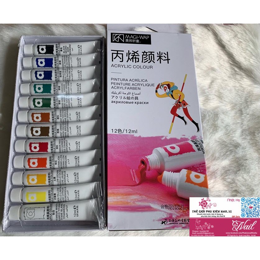 Sét Bột Vẽ 3D Cọ Bản MAGI-WAp Acrylic Color 12 Màu Chuẩn Đẹp