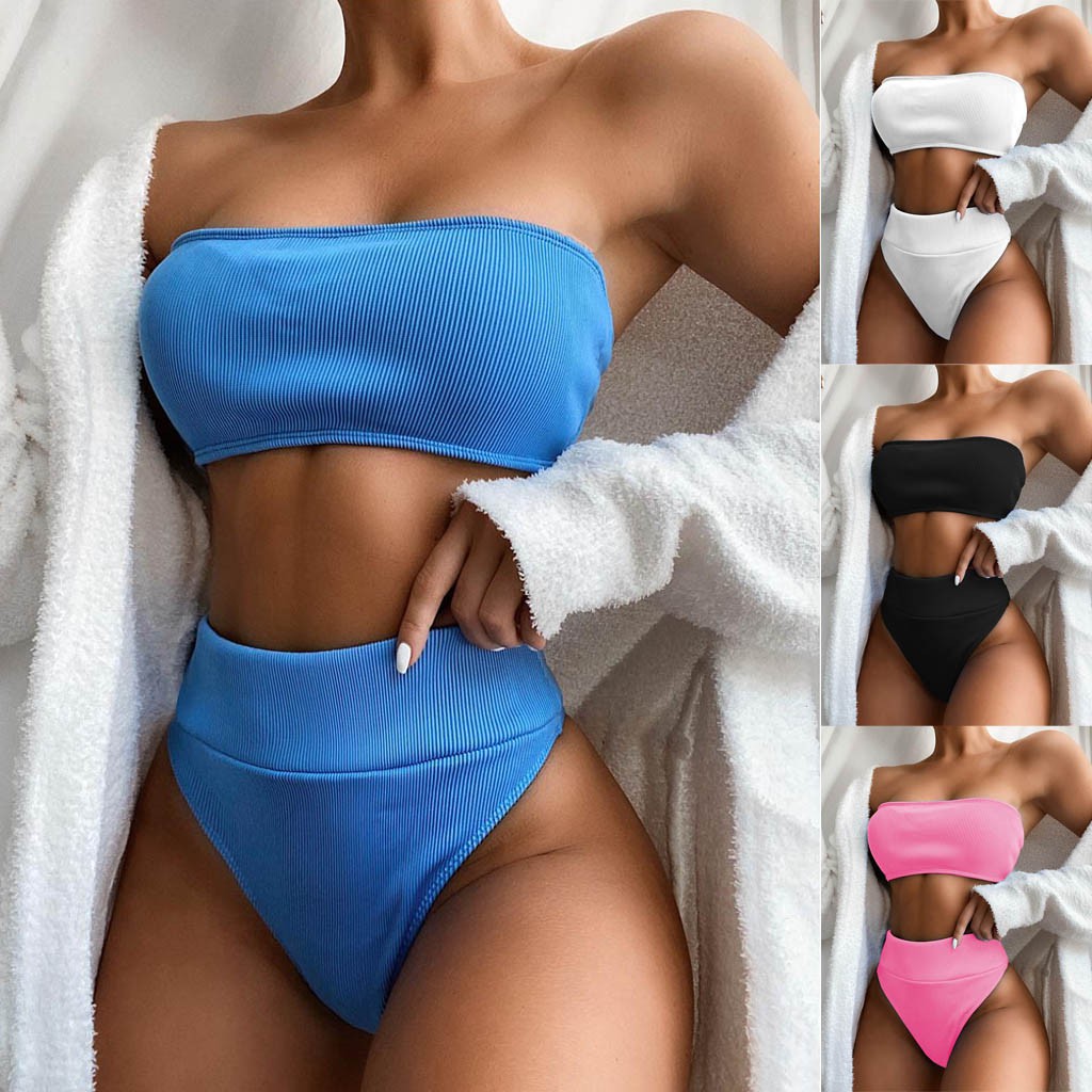 Bộ đồ bơi hai mảnh có đệm nâng ngực màu trơn gợi cảm dành cho bạn nữ