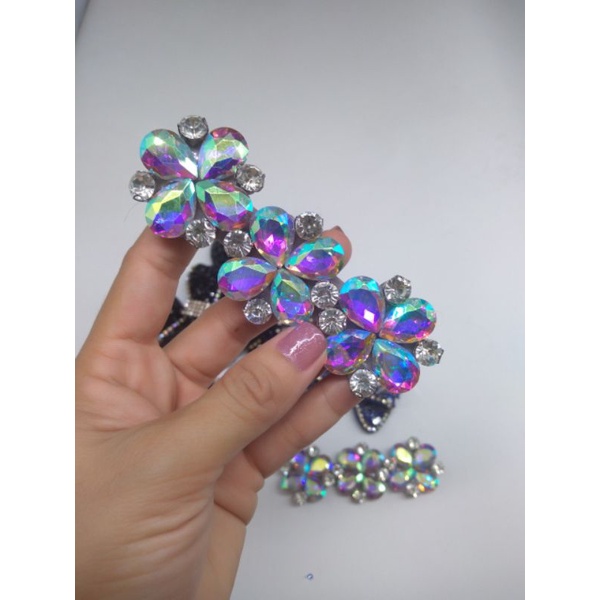 Set 2 phụ kiện nơ hoa đính đá trang trí giày handmade